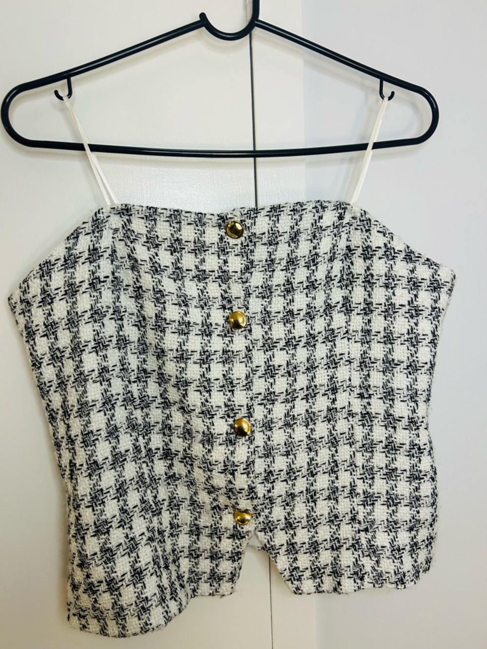 Sincerly Jules Black & White Houndstooth Button-Front Women Crop Top Size XL